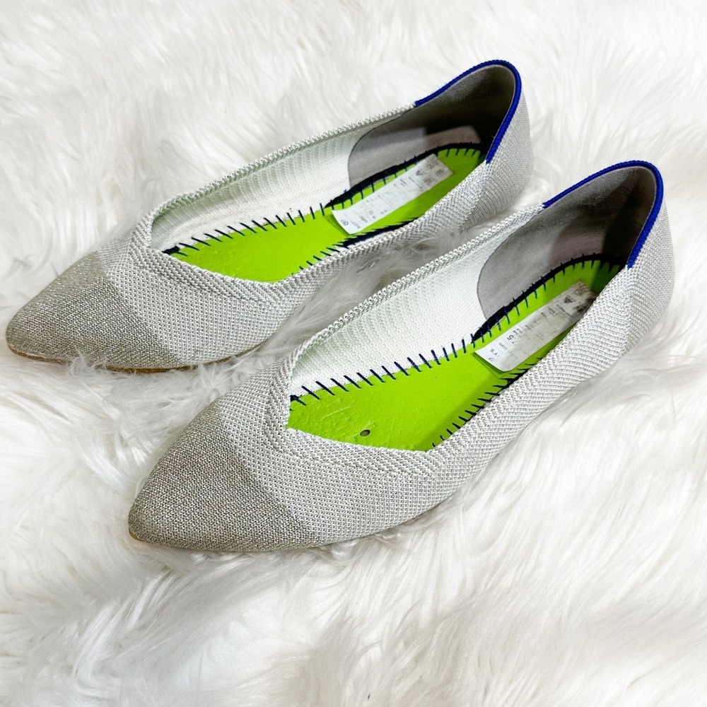 Rothys Womens The Point Diamond Metallic‎ Flats Size 7.5 Gray Silver Slip On